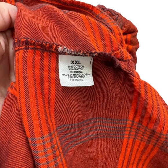 Grunge Rock Gorpcore Magellan‎ Red Plaid Boyfriend Button-Up Shirt XXL Flannel - Picture 8 of 9